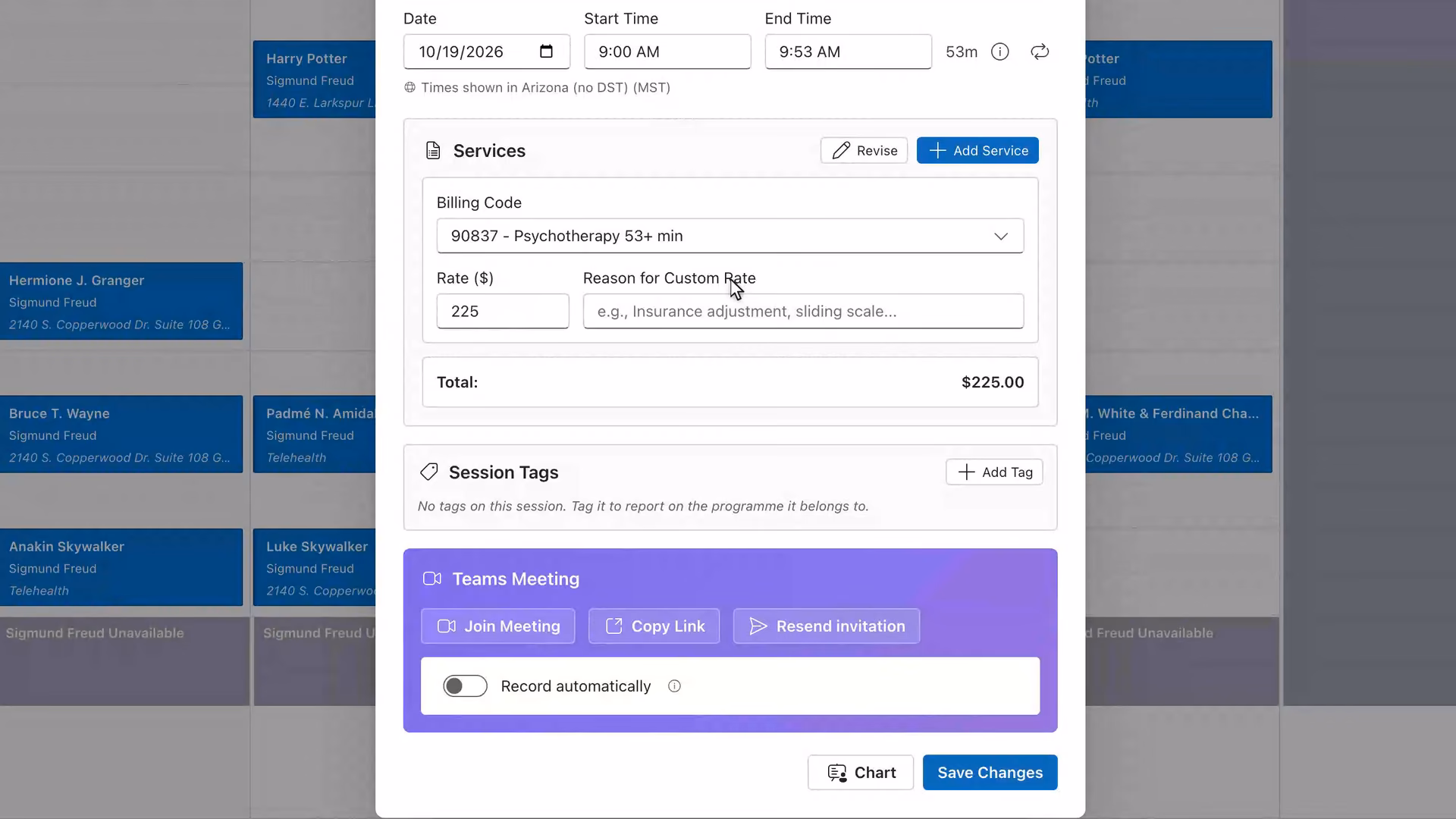 An appointment's Teams Meeting card; Copy Link changes to Copied! when clicked.